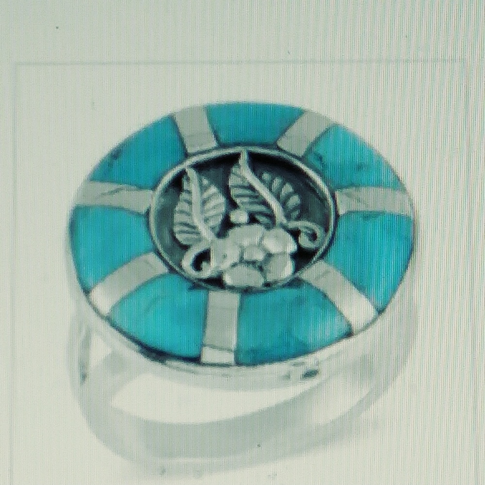 ⭐SANTA FE⭐                      MOJAVE TURQUOISE *INLAY* STERLING RING. SIZE-11 - Picture 11 of 12